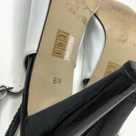 PIERRE DUMAS Black White Colorblock Slingback Peep-toe Slingback Heels Shoes - Picture 12 of 14